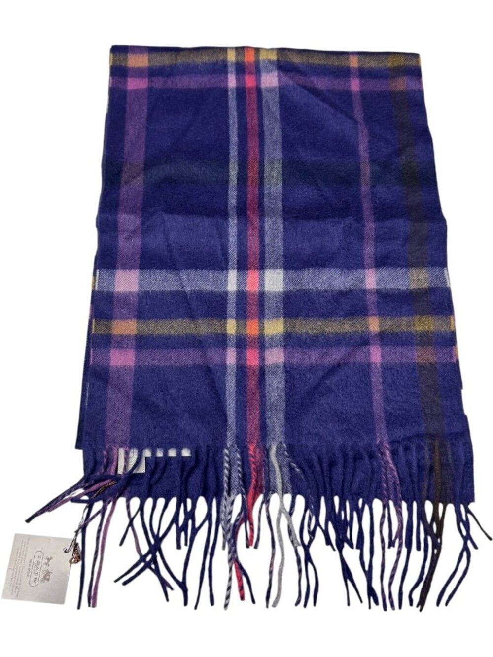 🆕🏷️ Coach Signature Tattersall Cashmere Scarf Black/Violet NWT $178 Retail Tag